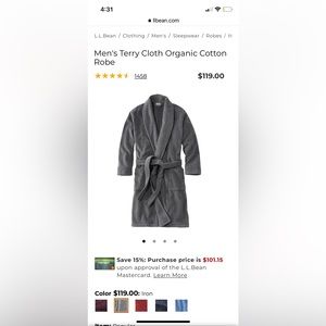 NWT Mens LLBean robe